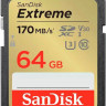 Карта памяти SanDisk SDXC Extreme Class 10 UHS-I V30 U3 (170/80MB/s) 64GB